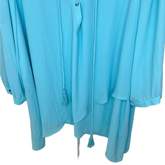 Avenue Light Blue 3/4 Sleeve Tie Neck Asymmetrical Chiffon Blouse 26/28 - Picture 4 of 13